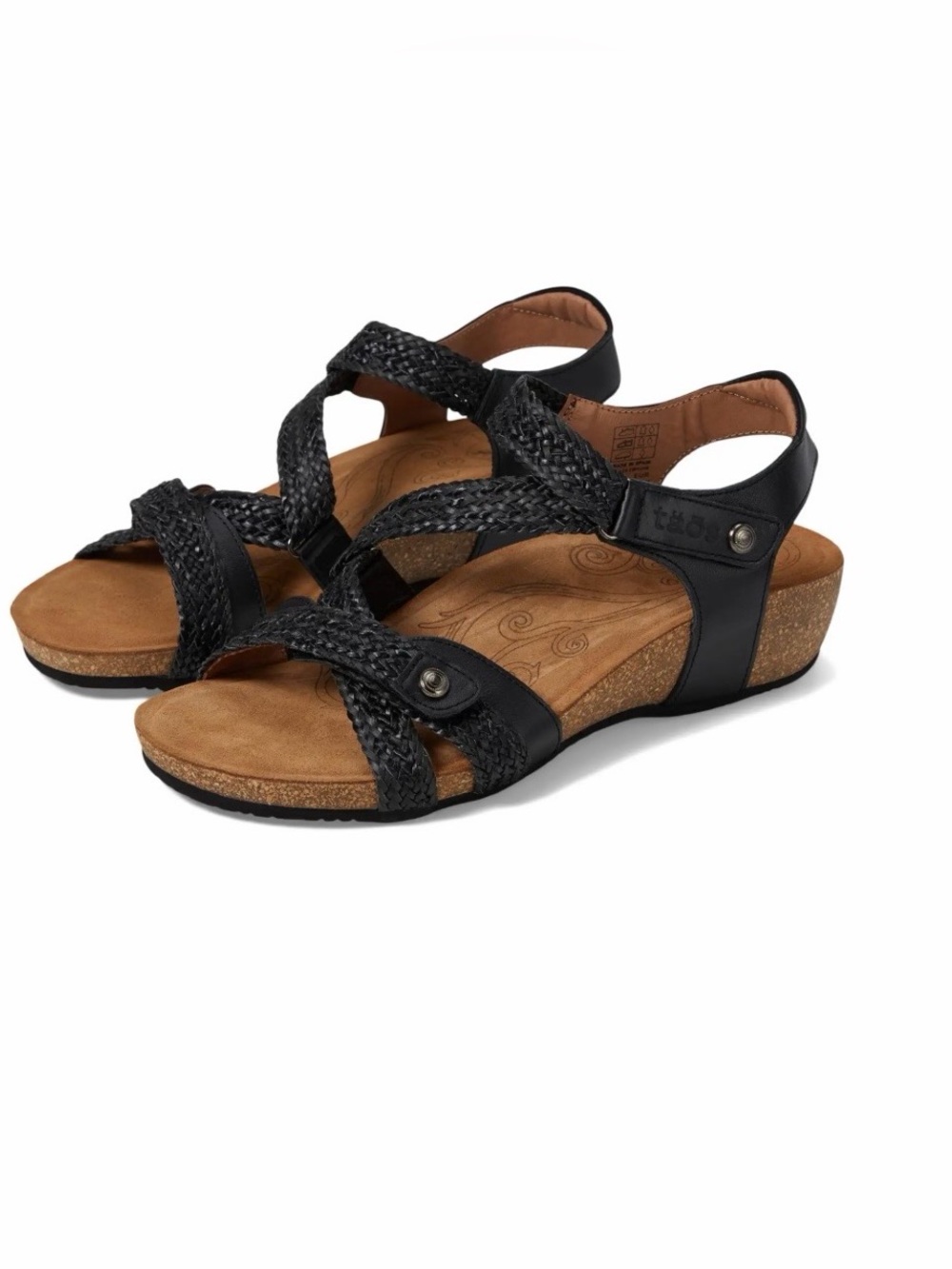 Taos Trulie Black Leather Strappy Woven Wedge Sandals Size 8-8.5 EUR 39